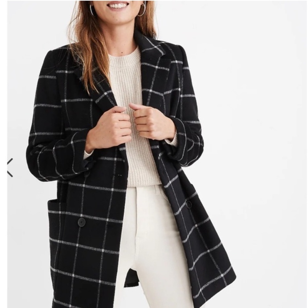 MADEWELL Hollis Windowpane Coat Wool Cashmere Blend Size XL